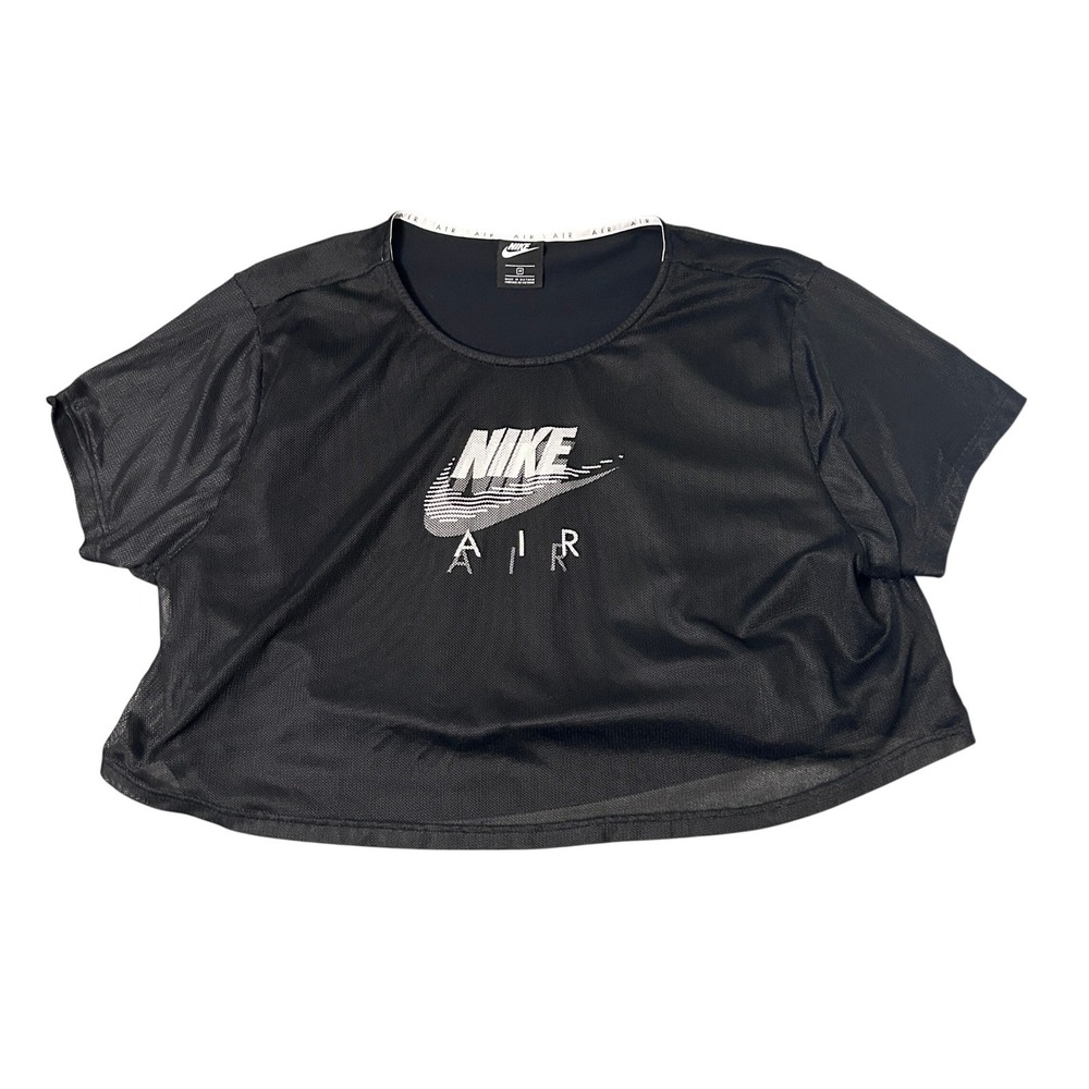 Nike Air Mesh Layered Crop Top Womens 3X Plus Size Black Sportswear DN4970-010